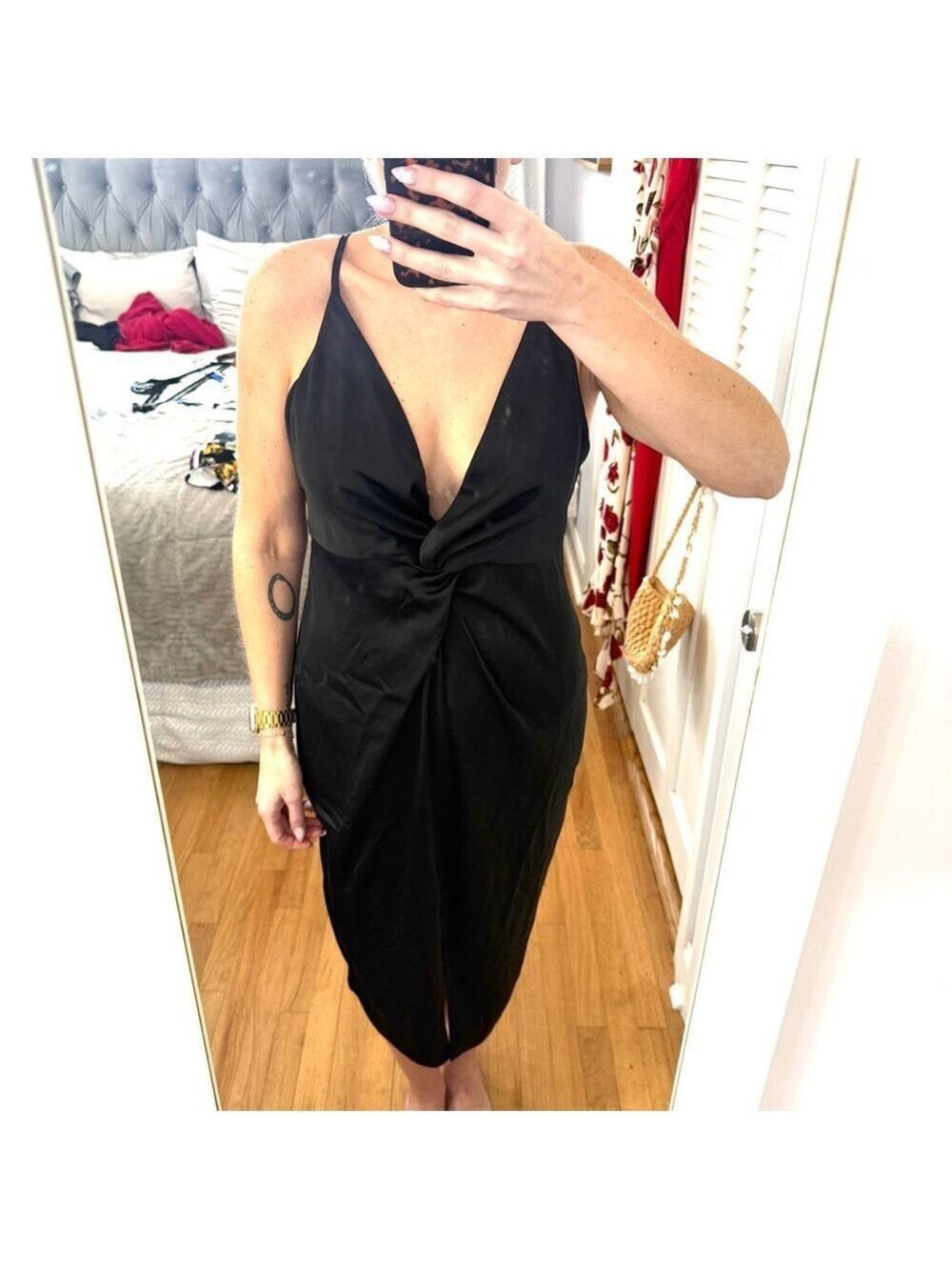 ASOS Black Twist-Front Spaghetti Strap Midi Dress - Picture 3 of 4